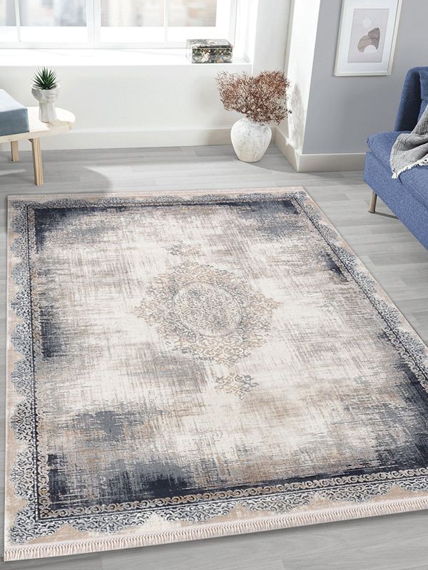 merinos Teppich Rodin 19770 95 Grey, rechteckig, Vintage, Orient, Kurzflor mit Fransen
