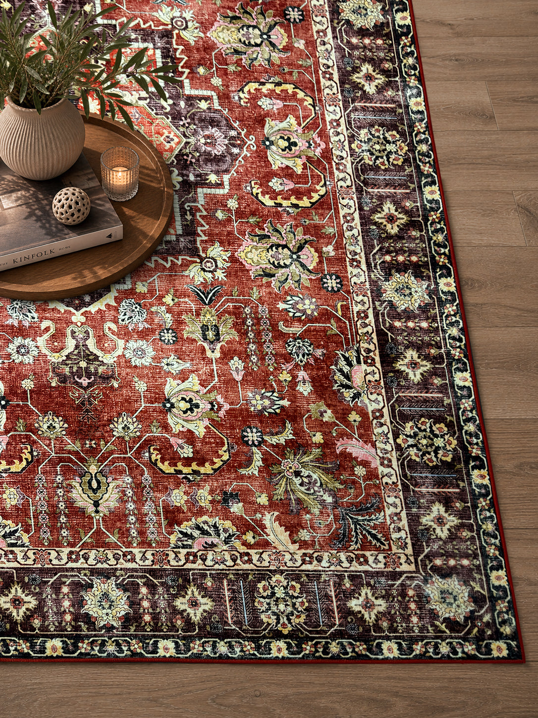 Aria rot – Klassischer Vintage Teppich, waschbar