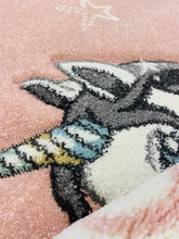 Lade das Bild in den Galerie-Viewer, Kinderteppich Einhorn Herzen Gestreift Mädchen
