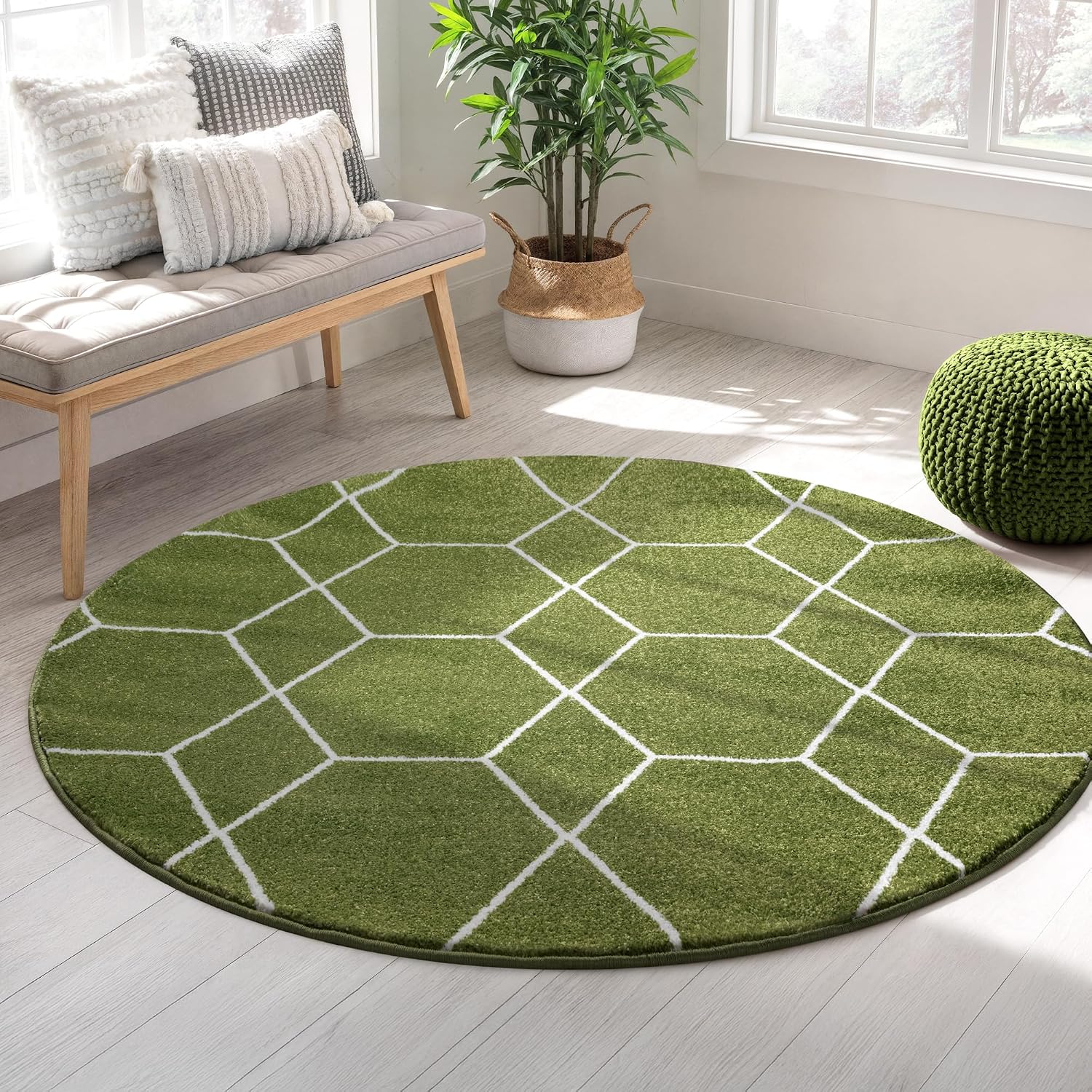 Sanat Trellis – Kurzflor-Teppich Rund Grün –