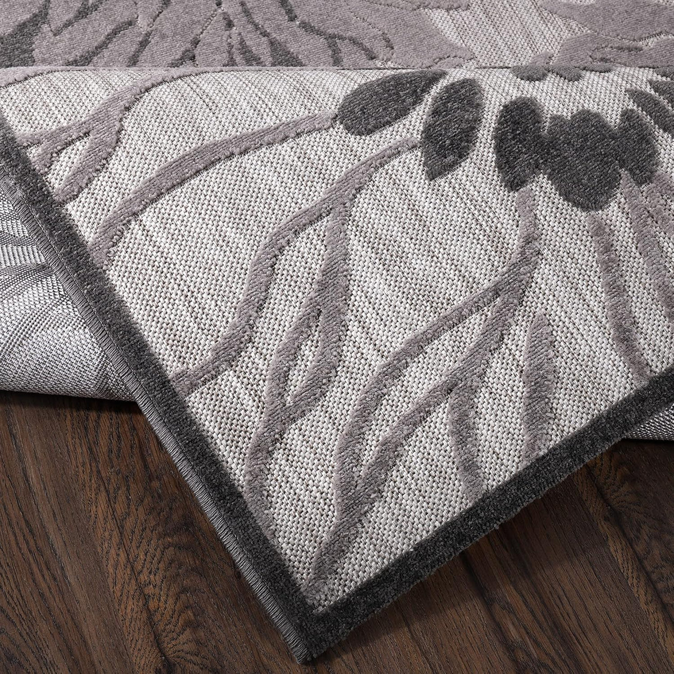 Floral Outdoor Teppich, Gray – Wetterfest, Wasserabweisend & Pflegeleicht | Balkon, Terrasse & Garten