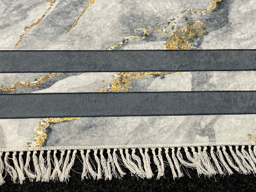 Waschbarer Teppich Sunshine 1131 Grey mit Fransen