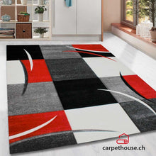 Lade das Bild in den Galerie-Viewer, Designer Teppich Diamond Karo Rot Schwarz