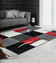 Lade das Bild in den Galerie-Viewer, Designer Teppich Diamond Karo Rot Schwarz