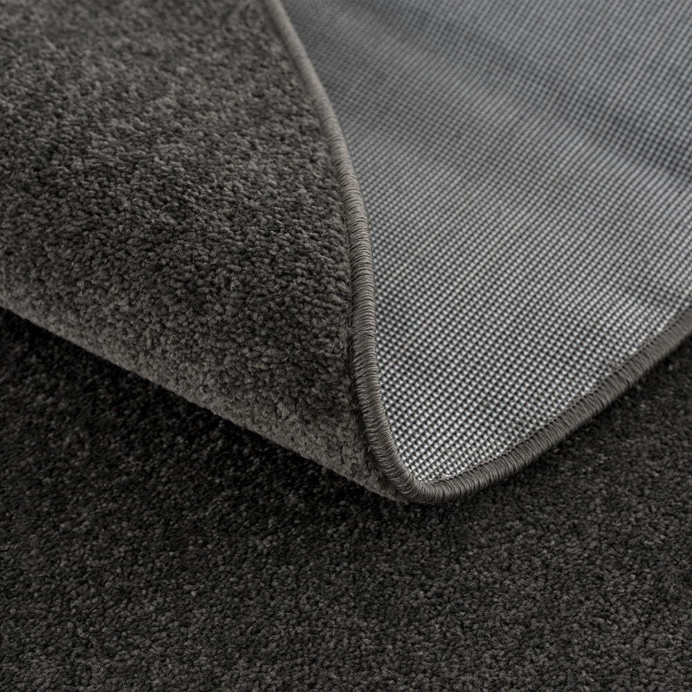 Kurzflor Teppich Uni 9501 Dark Grey – Rund