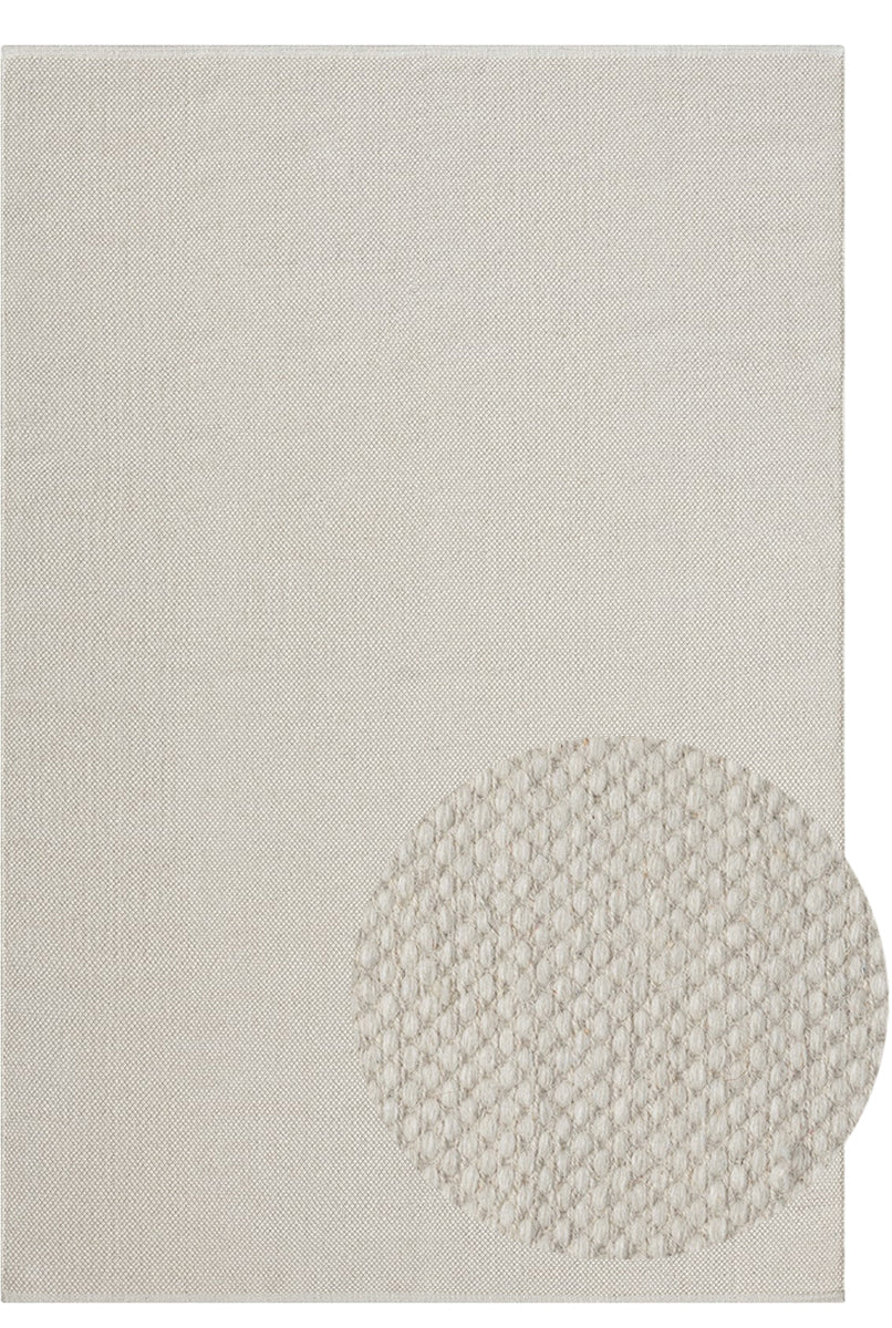 Stockholm Boho Natur handgewebter Wollteppich, 1050 60-Cream