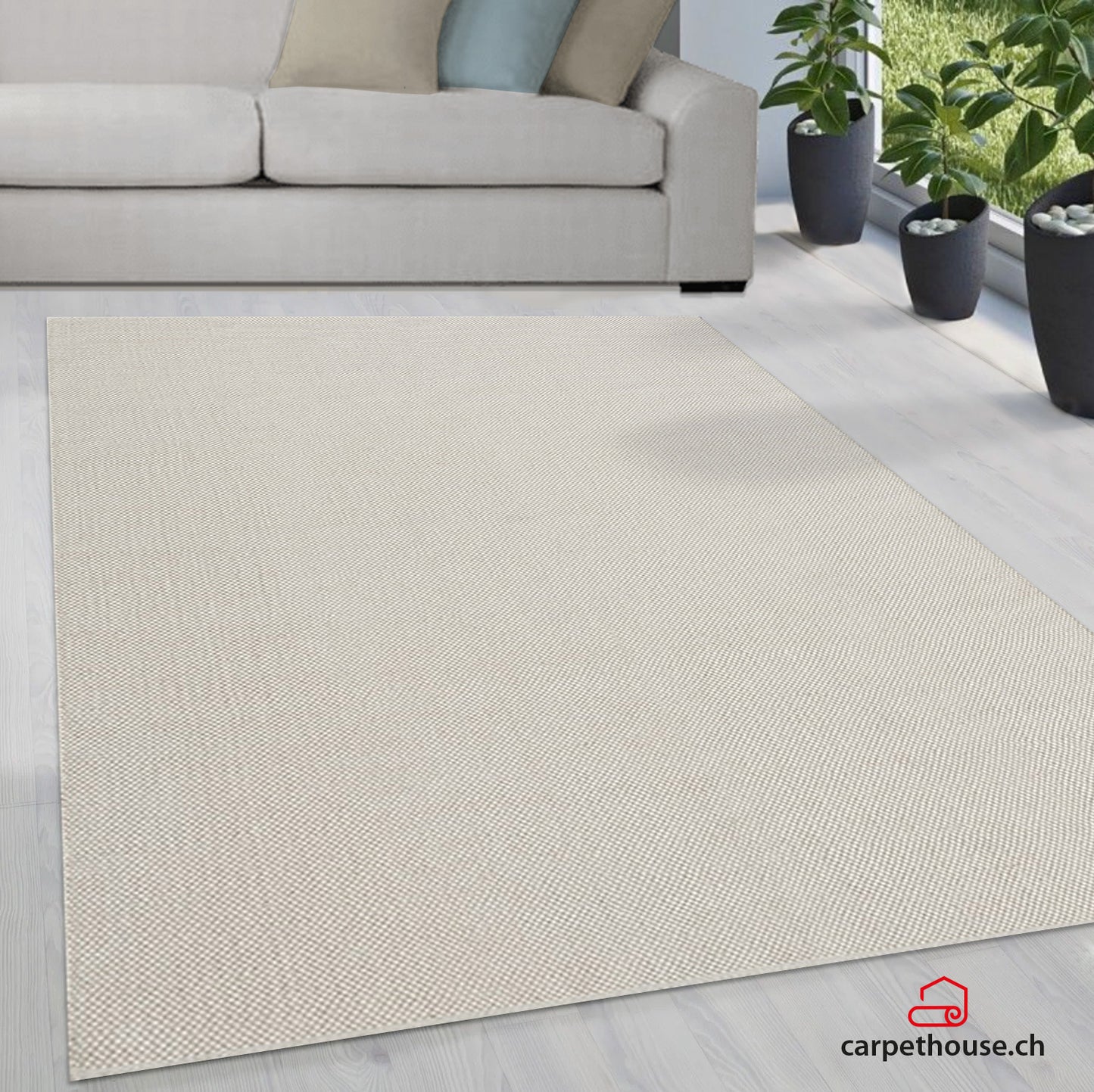 Stockholm Boho Natur handgewebter Wollteppich, 1050 60-Cream