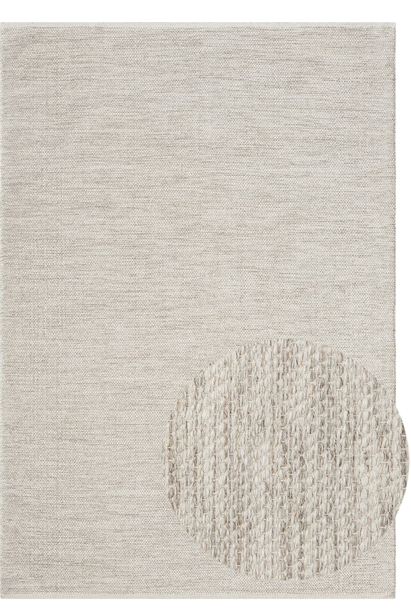 Stockholm Boho Natur handgewebter Wollteppich, 1050 70-Cream Beige