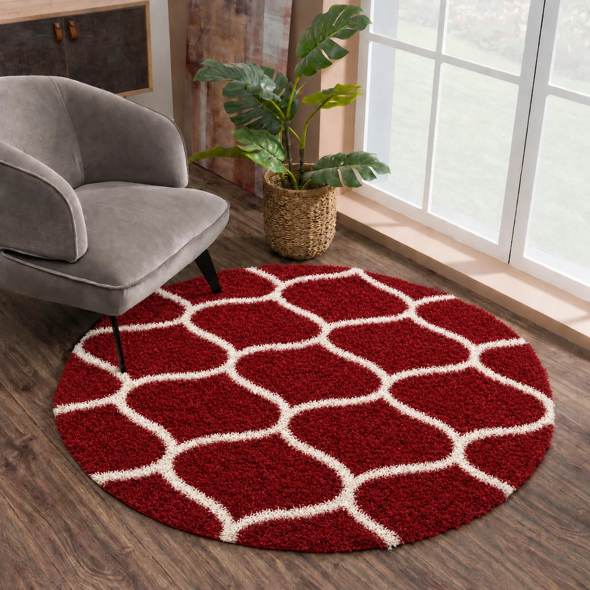 Madrid Rot – Runder Hochflor Teppich