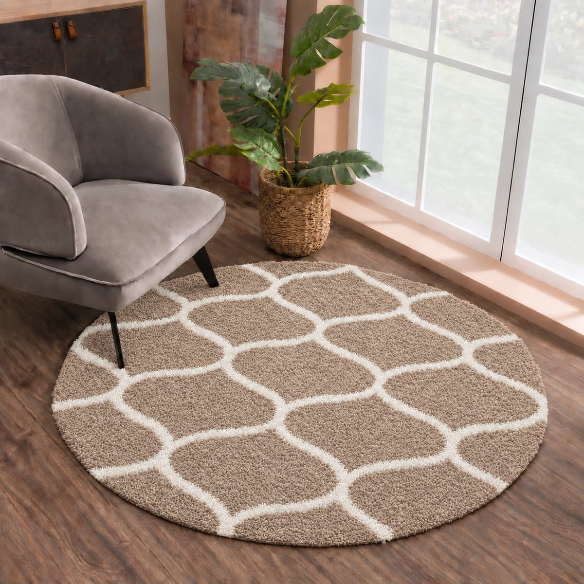 Madrid Beige – Runder Hochflor Teppich