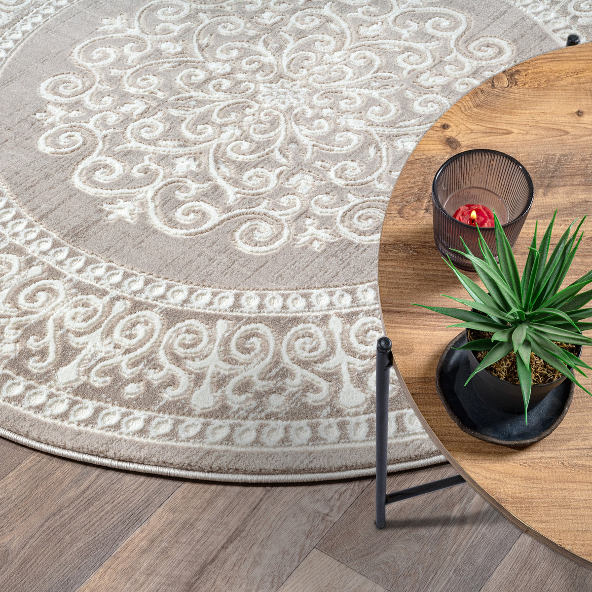 Harmony | Beige | Kurzflorteppich | rund