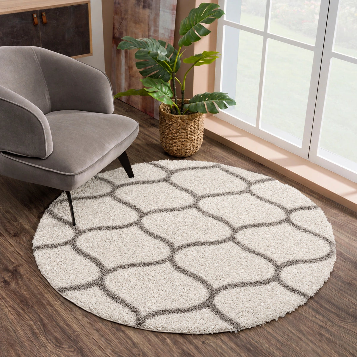 Madrid Creme – Runder Hochflor Teppich