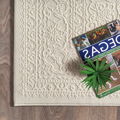 Sign | Cream | Kurzflorteppich mit floralem Orientdesign