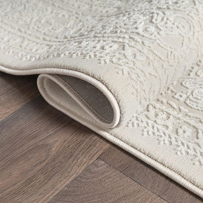 Sign | Cream | Kurzflorteppich mit floralem Orientdesign