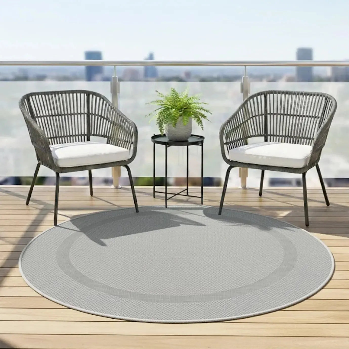 Runder Indoor & Outdoor Kurzflorteppich Grey – Maestro