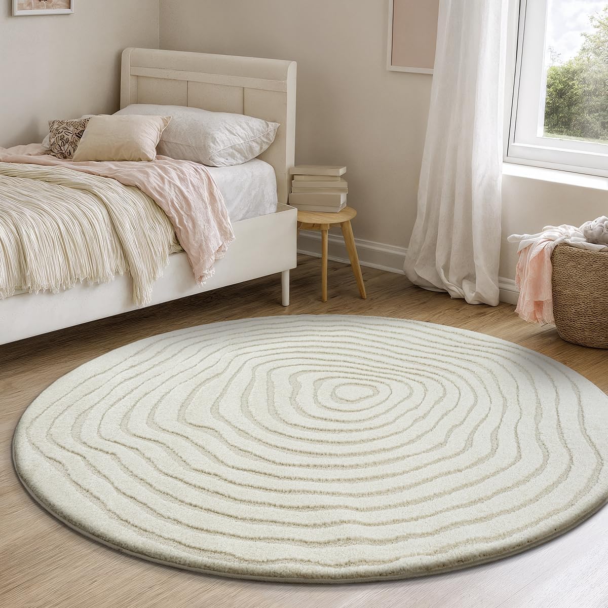 Elio Designer Teppich Hoch-Tief Effekt, 2325 160-Cream-rund