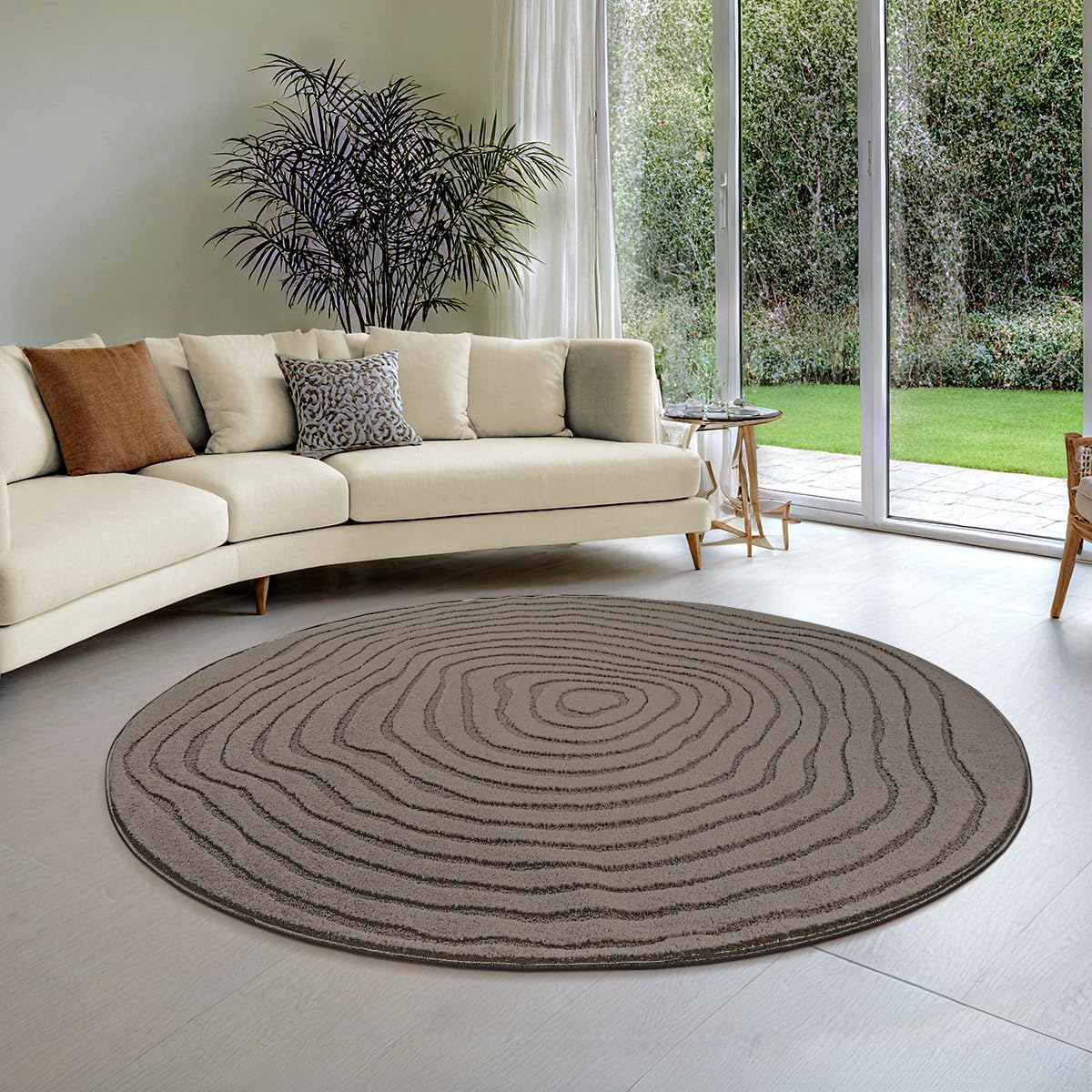 Elio Designer Teppich Hoch-Tief Effekt, 2325 80-Brown-rund