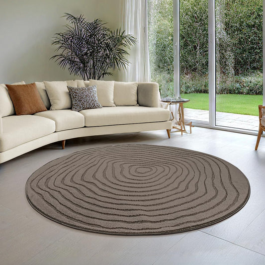 Elio Designer Teppich Hoch-Tief Effekt, 2325 80-Brown-rund