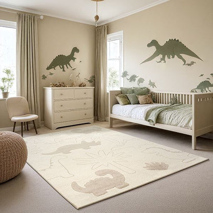 Tapis enfant Eclipse Dinosaures | Crème | Tapis à poils ras