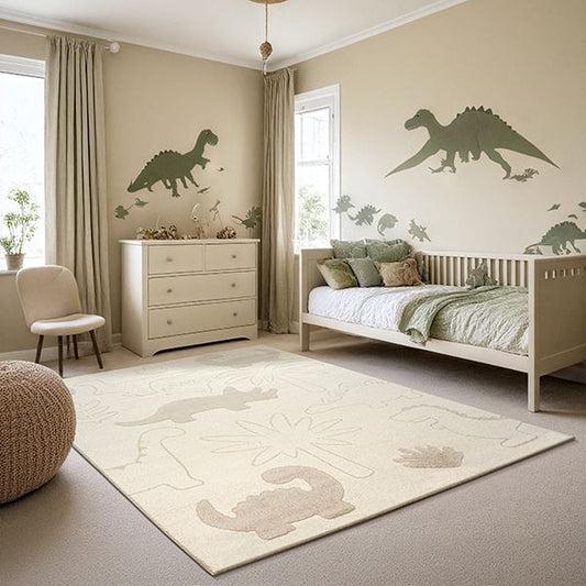 Tapis enfant Eclipse Dinosaures | Crème | Tapis à poils ras