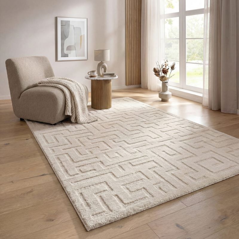 Teppich Eclipse-Cream – Moderner Teppich mit Mäander-Design
