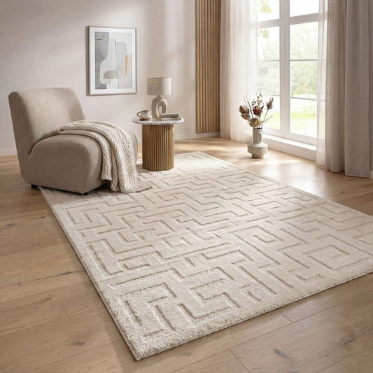 Teppich Eclipse-Cream – Moderner Teppich mit Mäander-Design