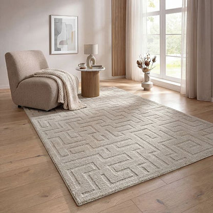 Teppich Eclipse-Beige – Moderner Teppich mit Mäander-Design