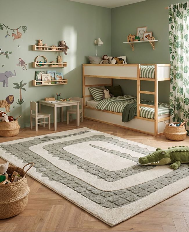 Elio Kinderteppich mit Krokodilmotiv| Cream | Kurzflorteppich