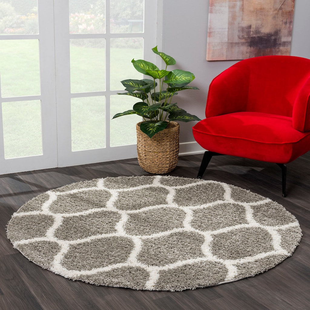 Madrid Hellgrau – Runder Hochflor Teppich