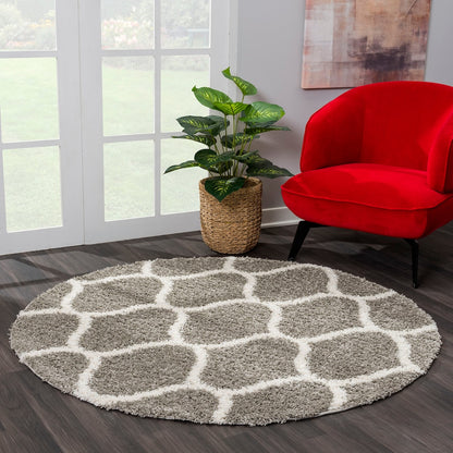 Madrid Hellgrau – Runder Hochflor Teppich