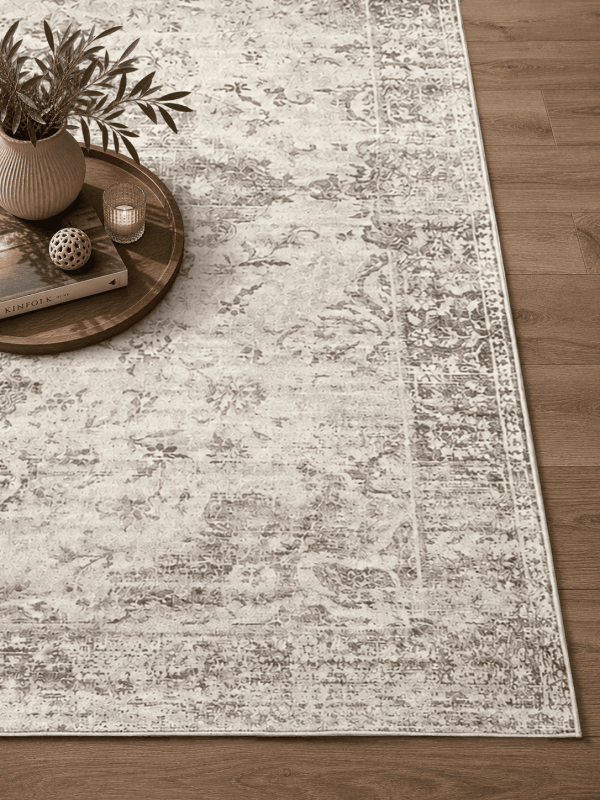 Aria Beige – Klassischer Vintage Teppich, waschbar