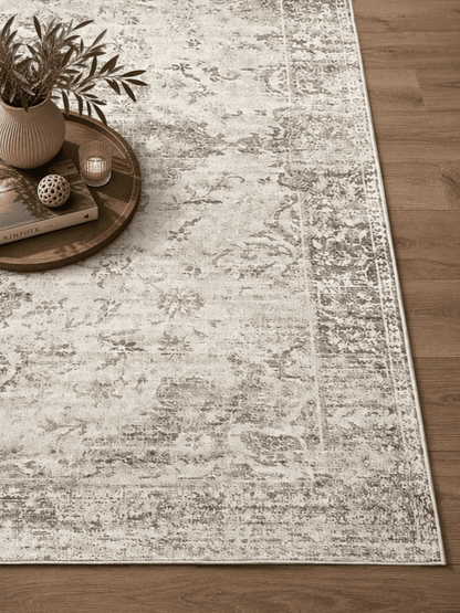 Aria Beige – Klassischer Vintage Teppich, waschbar