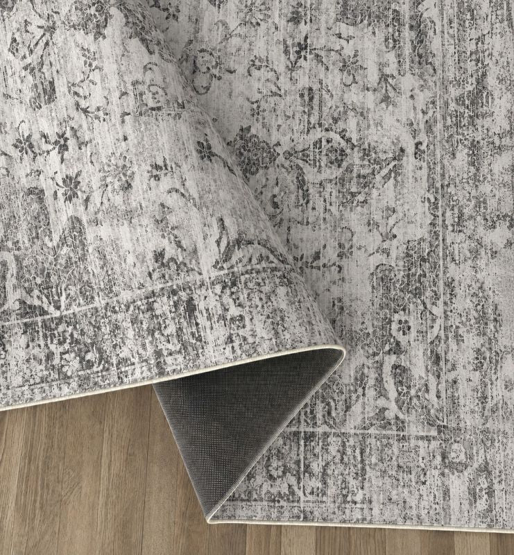 Aria Grau – Klassischer Vintage Teppich, waschbar