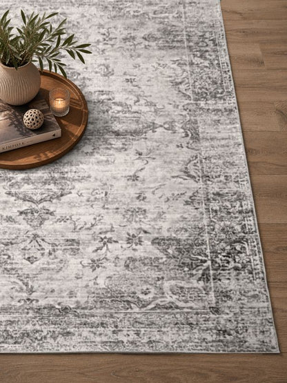 Aria Grau – Klassischer Vintage Teppich, waschbar