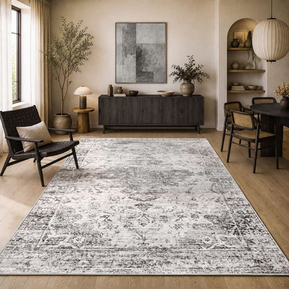Aria Grau – Klassischer Vintage Teppich, waschbar