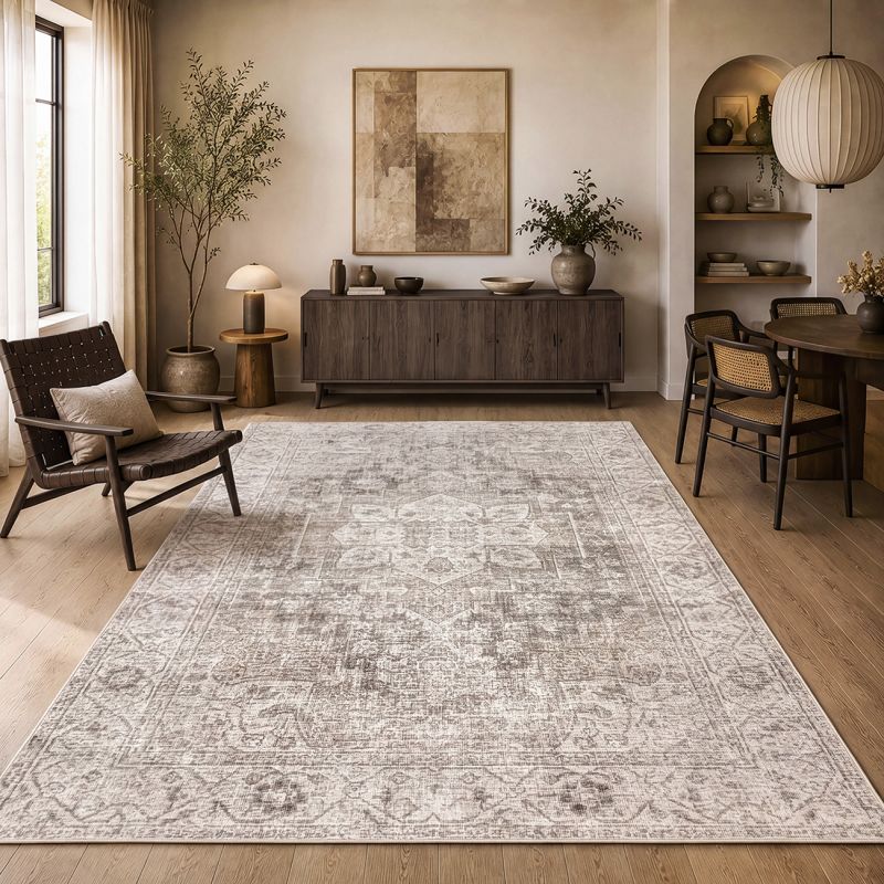 Aria Light Beige – Klassischer Vintage Teppich, waschbar