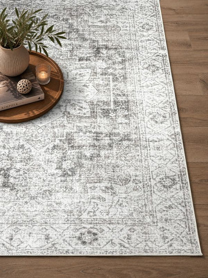 Aria Light Grau – Klassischer Vintage Teppich, waschbar