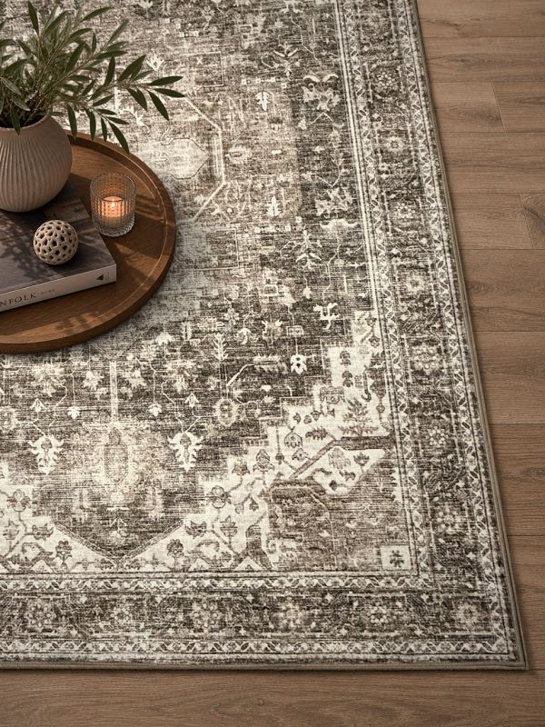 Aria Dunkelbeige – Klassischer Vintage Teppich, waschbar