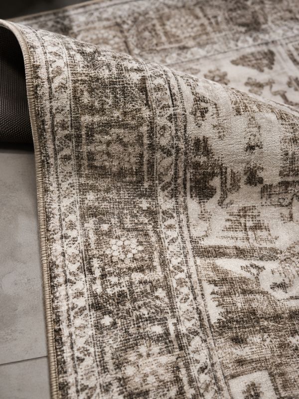 Aria Dunkelbeige – Klassischer Vintage Teppich, waschbar