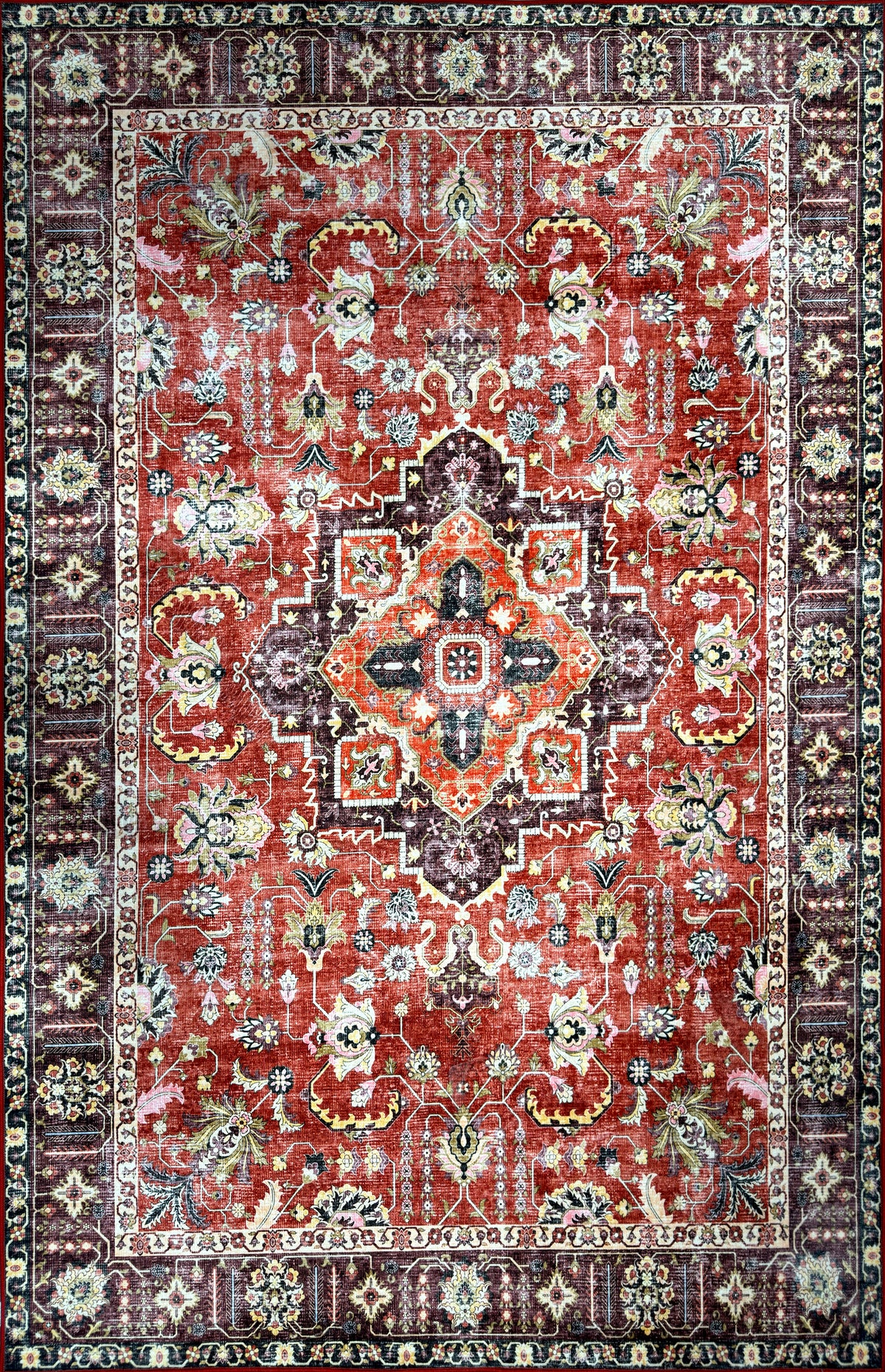 Aria rot – Klassischer Vintage Teppich, waschbar