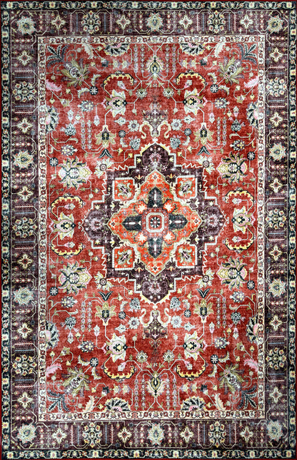 Aria rot – Klassischer Vintage Teppich, waschbar
