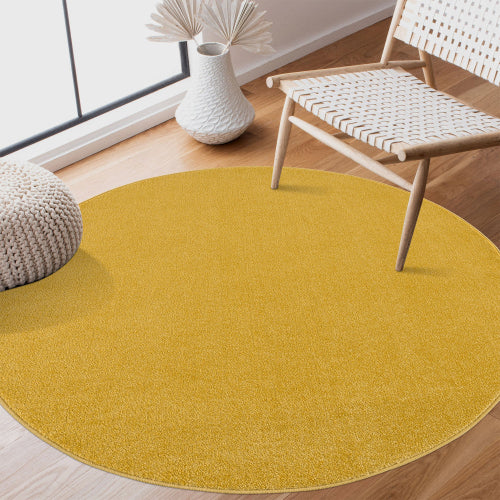 Kurzflor Teppich Uni 9506 Yellow – Rund