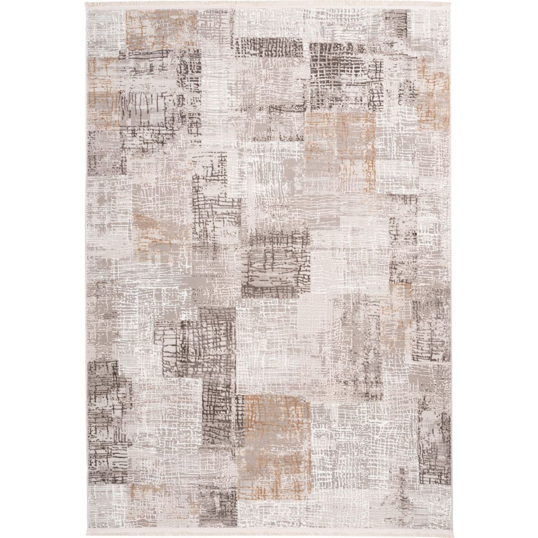 Kurzflorteppich Akropolis 425 Grau / Silber – Vintage Teppich mit Fransen