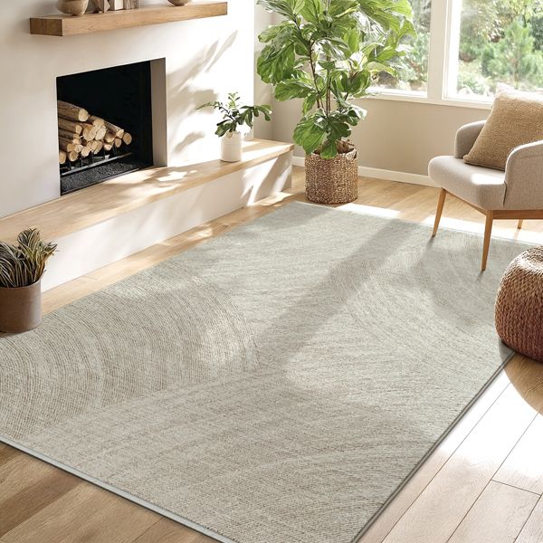 Moderner Flowline Kurzflor-Teppich in Beige
