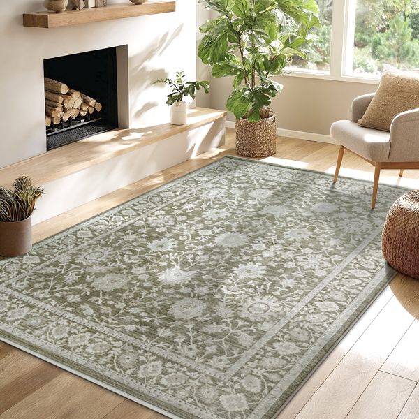 Moderner Flowline Kurzflor-Teppich in Grün