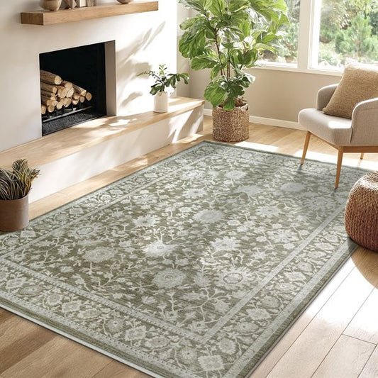 Moderner Flowline Kurzflor-Teppich in Grün