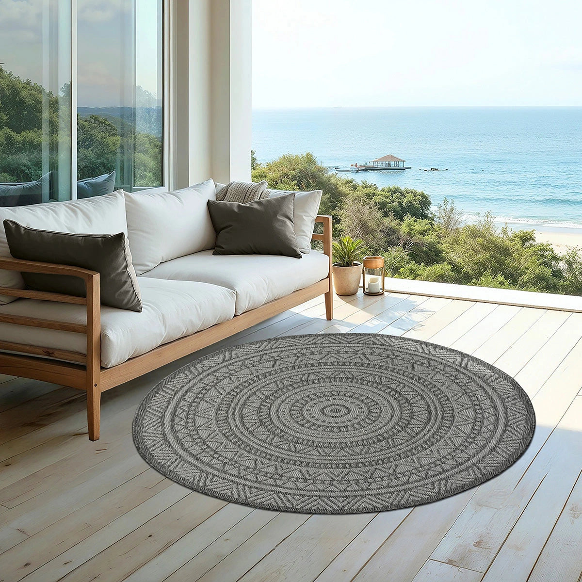 Runder Indoor & Outdoor Kurzflorteppich Anthracite – Maestro