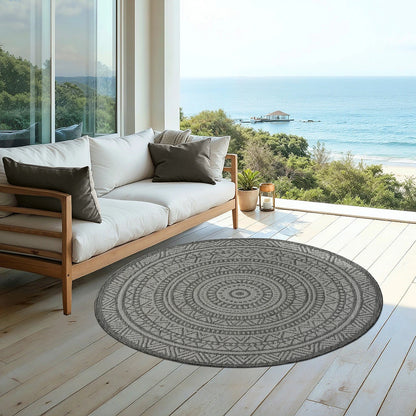 Runder Indoor & Outdoor Kurzflorteppich Anthracite – Maestro