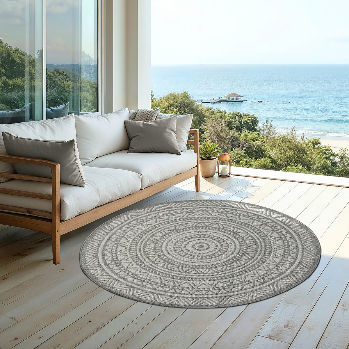 Runder Indoor & Outdoor Kurzflorteppich Grey – Maestro