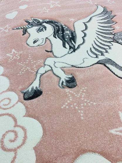 Kinderteppich Einhorn Herzen Gestreift Mädchen